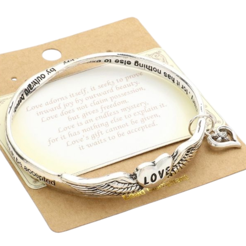Love Wings Silver Bangle Bracelet NWT